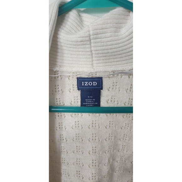 Izod Womens White Swiss Dot Eyelet Cardigan Sweater, Small - Picture 2 of 4